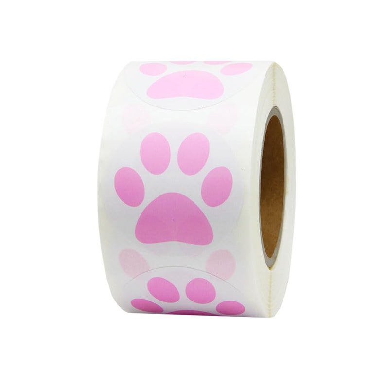 Hcode 1.5" Round Pink Bear Paw Print Stickers Dog Puppy Paw Stickers 500 Pieces per Roll - Image 1
